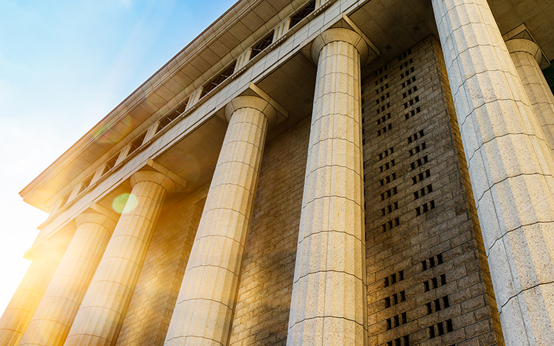 Grey marble column details on building